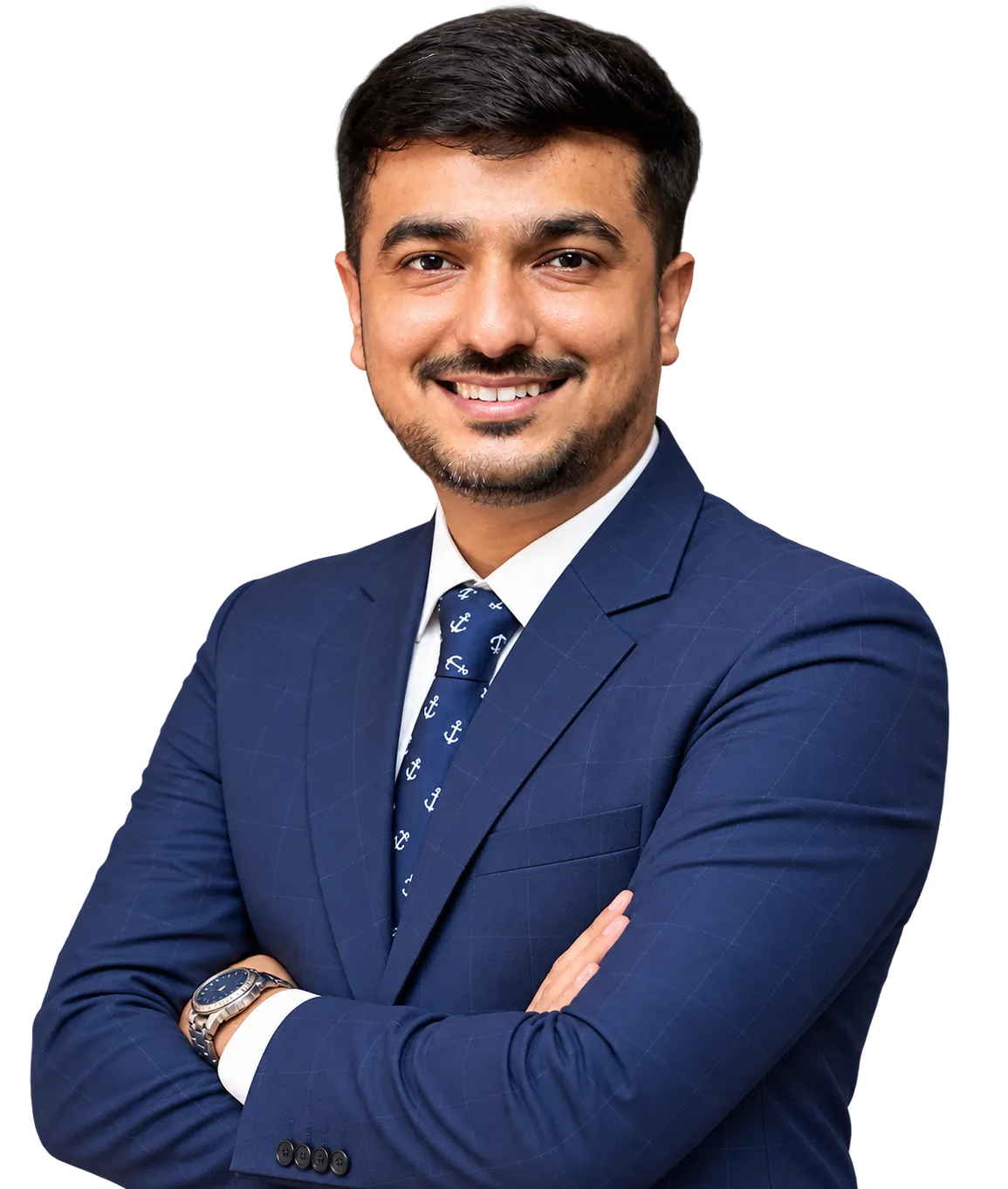 Dhruv Nayak of Sanchi Smart Care, smiling with arms folded